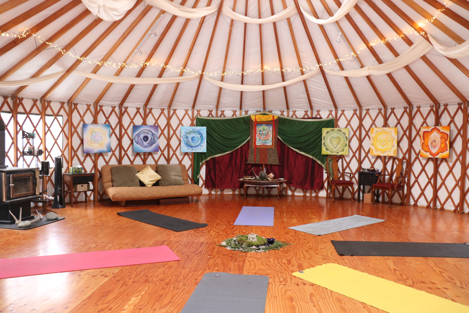 Group Yoga Embodying Ahimsa in the Yurt